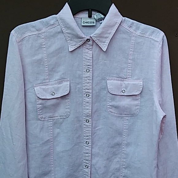 🎈Chico's 100% Linen Snaps Button Down Shirt Sz 0 - Picture 2 of 7
